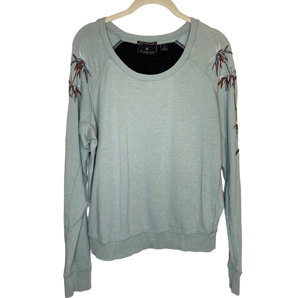 Maison Scotch Mint Green Embroidered Sweatshirt, 1